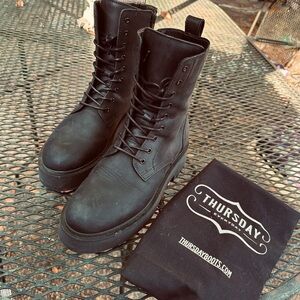 Thursday Black Leather Boots- Quest black matte women size 8